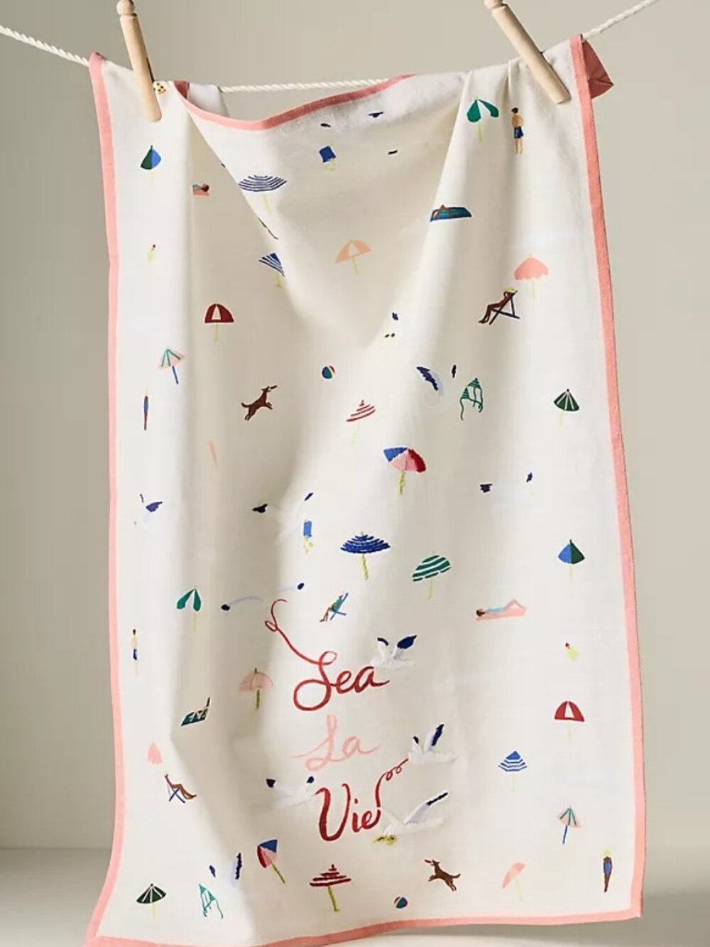 Anthropologie Sea La Vie Embroidered Cotton Dish Towel - New NWT